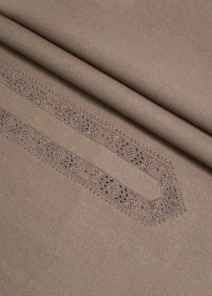 Men Unstitch Embroidered Khaddar Cutwork Neckline-Tan-GTS-KB-019
