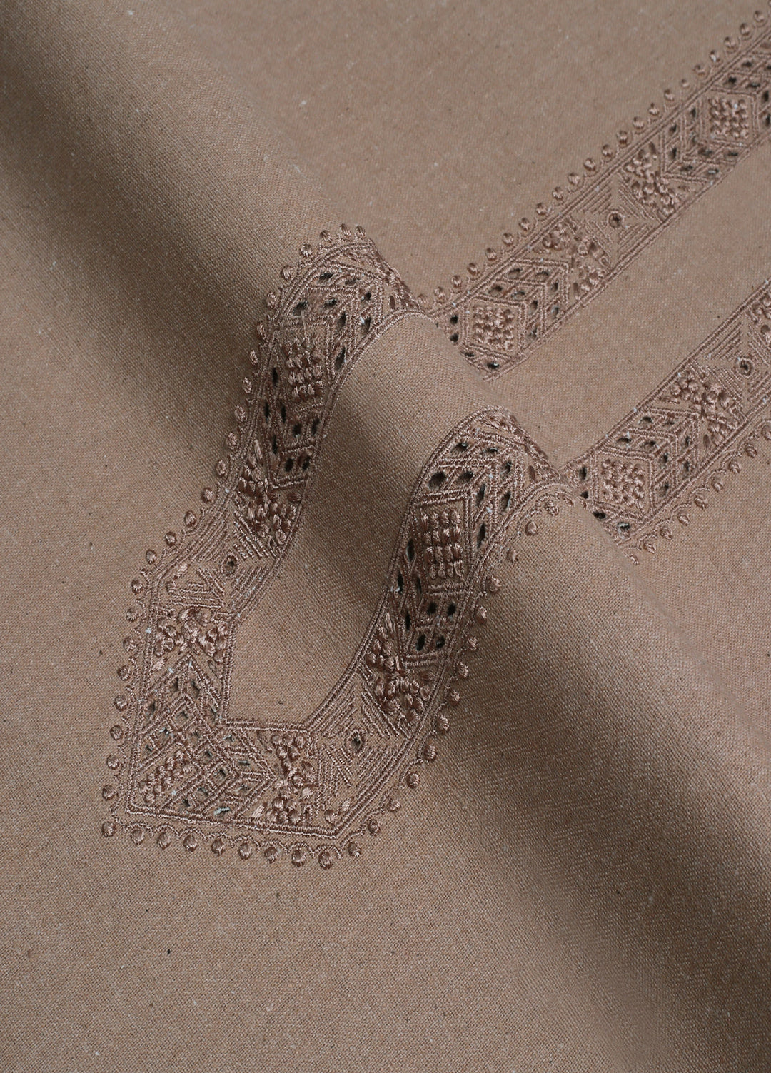 Men Unstitch Embroidered Khaddar Cutwork Neckline-Tan-GTS-KB-019