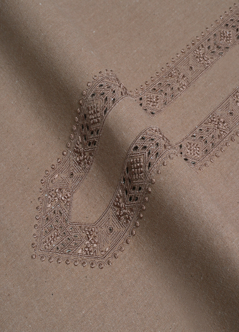 Men Unstitch Embroidered Khaddar Cutwork Neckline-Tan-GTS-KB-019