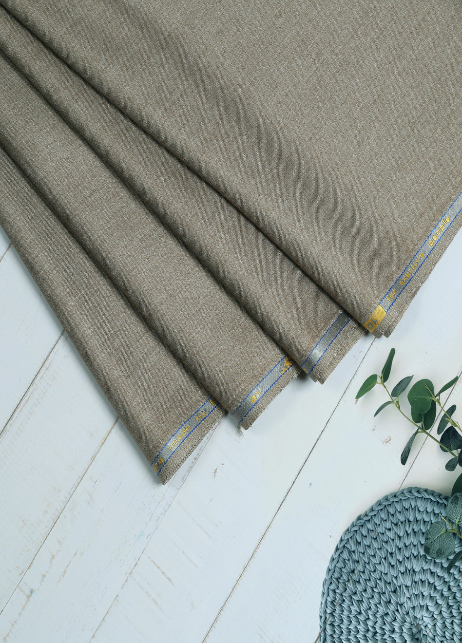 Men Unstitch  Textured Jasper Poly Wool Blend Kameez Shalwar-Mud-GTS-EW-002