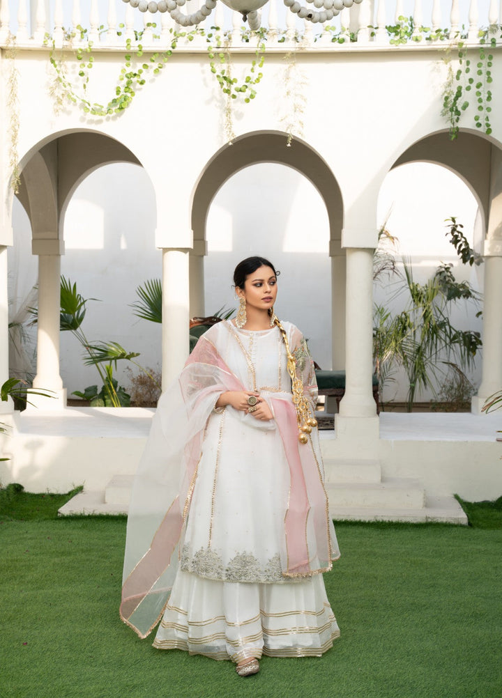 Lotus by Hem Pret Embroidered Organza 4 Piece Suit White