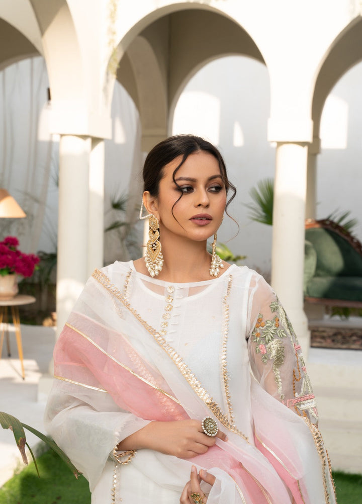 Lotus by Hem Pret Embroidered Organza 4 Piece Suit White