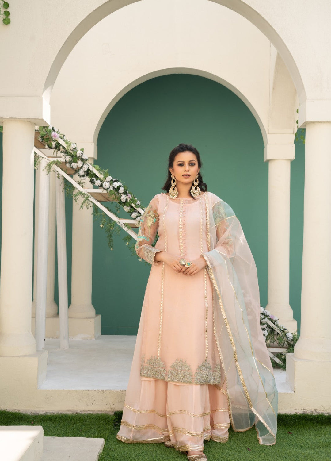 Lotus by Hem Pret Embroidered Organza 4 Piece Suit Rose Pink