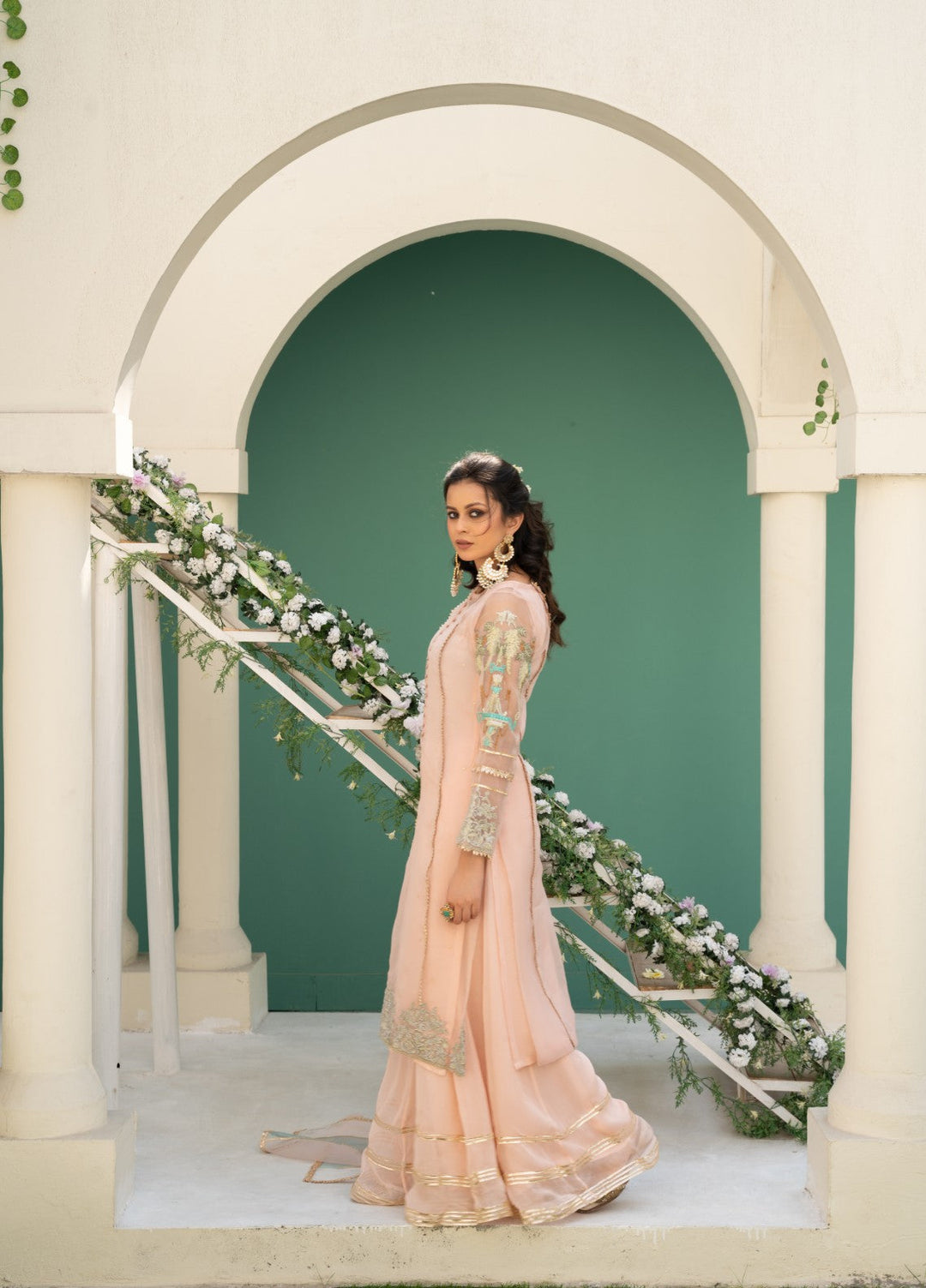 Lotus by Hem Pret Embroidered Organza 4 Piece Suit Rose Pink