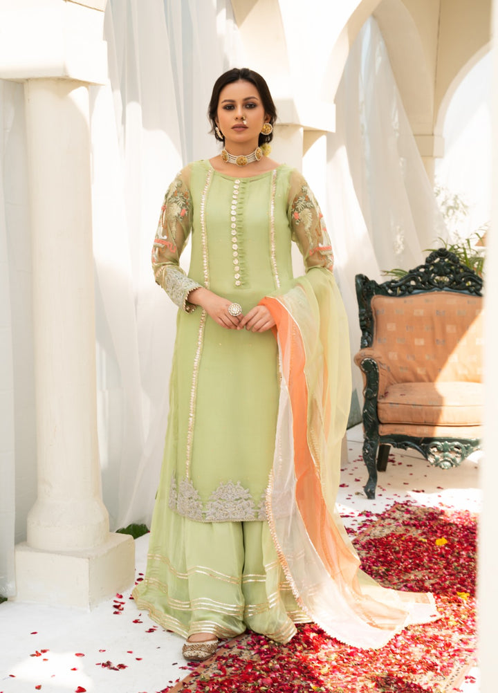 Lotus by Hem Pret Embroidered Organza 4 Piece Suit Light Green