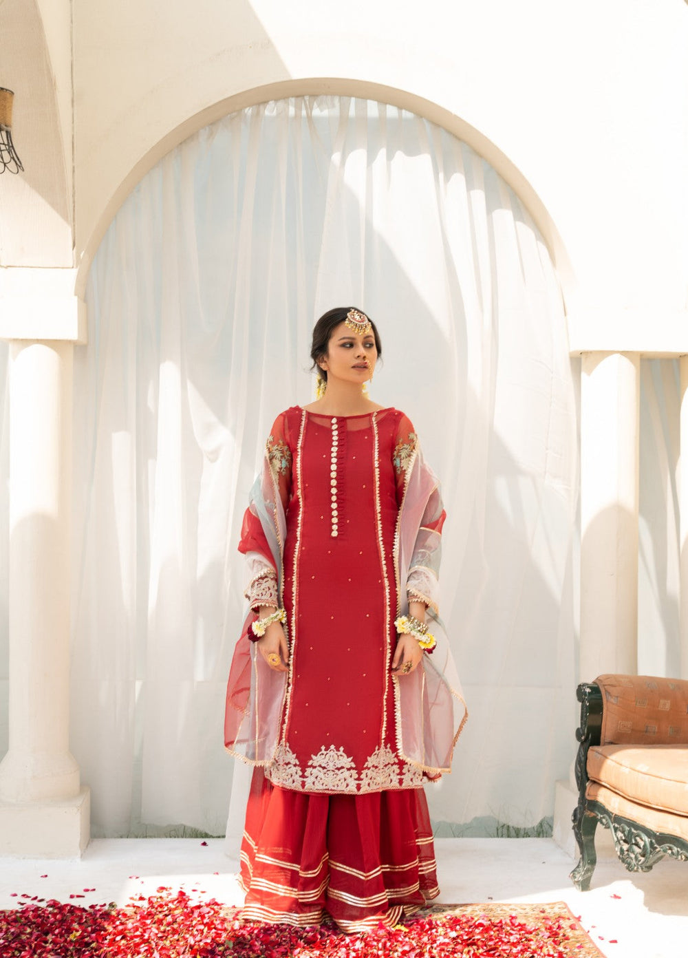 Lotus by Hem Pret Embroidered Organza 4 Piece Suit Maroon