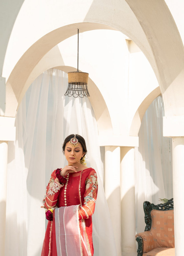 Lotus by Hem Pret Embroidered Organza 4 Piece Suit Maroon