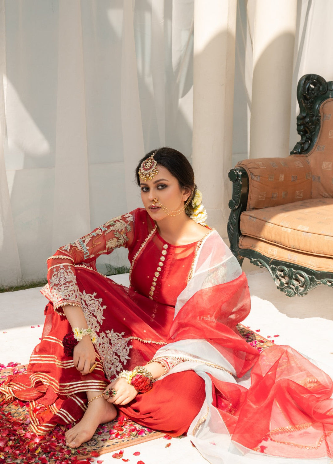 Lotus by Hem Pret Embroidered Organza 4 Piece Suit Maroon