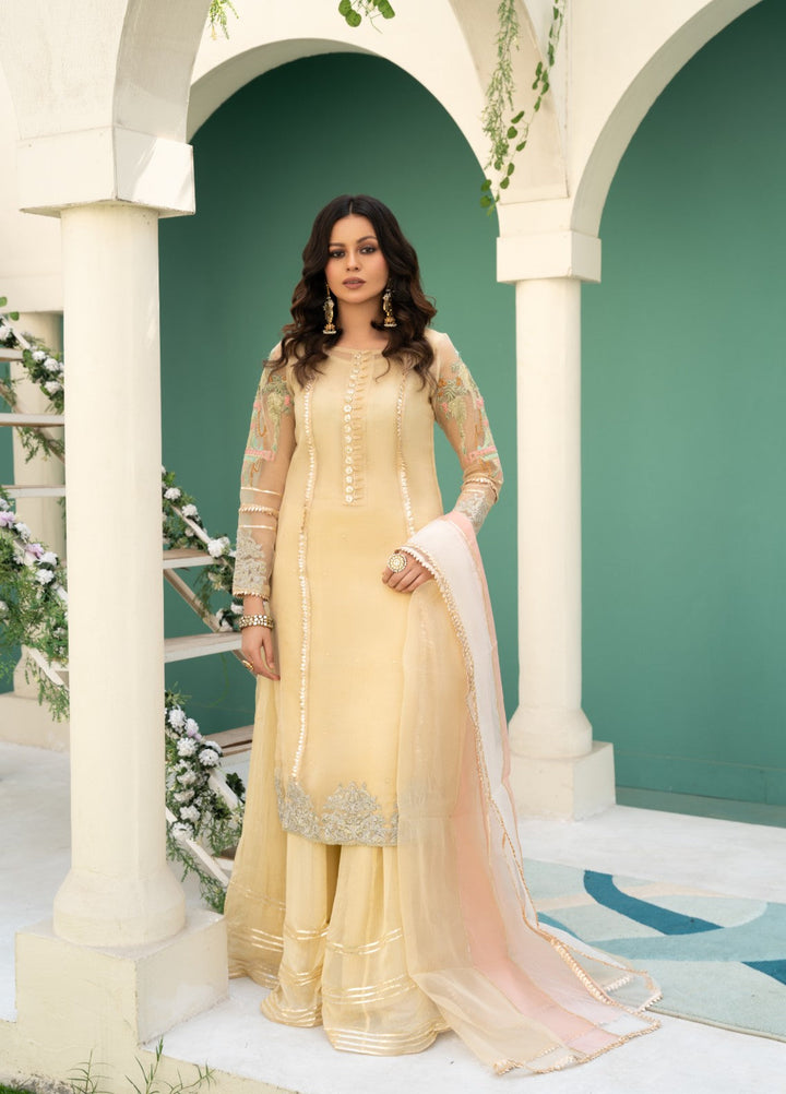 Lotus by Hem Pret Embroidered Organza 4 Piece Suit Lemon Yellow