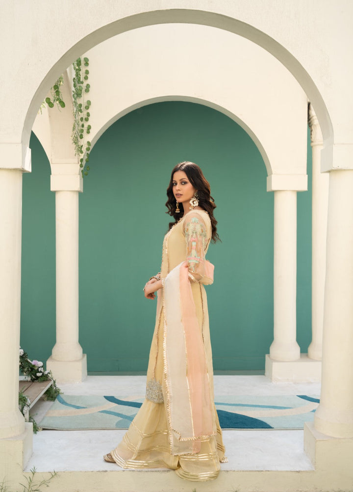 Lotus by Hem Pret Embroidered Organza 4 Piece Suit Lemon Yellow