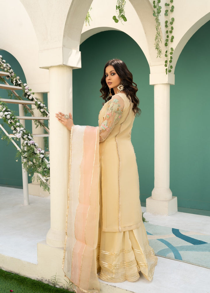 Lotus by Hem Pret Embroidered Organza 4 Piece Suit Lemon Yellow