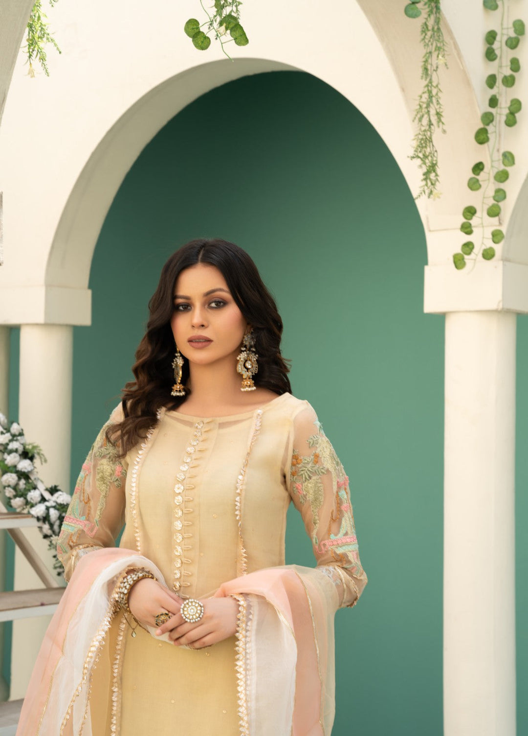 Lotus by Hem Pret Embroidered Organza 4 Piece Suit Lemon Yellow