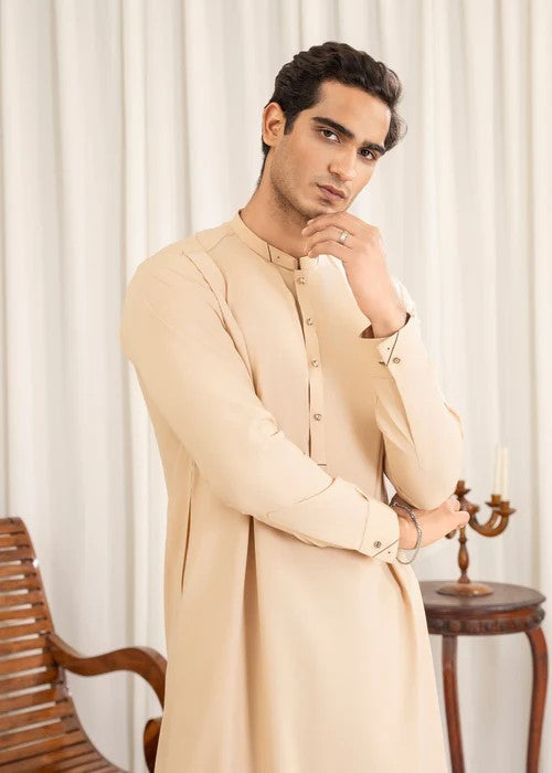 Buraq Mens Arbab Edit  Kurta Shalwar Wash N Wear Bone - Casual Collection
