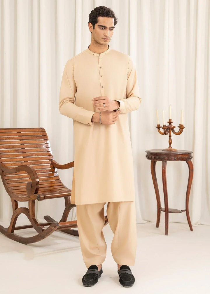 Buraq Mens Arbab Edit  Kurta Shalwar Wash N Wear Bone - Casual Collection
