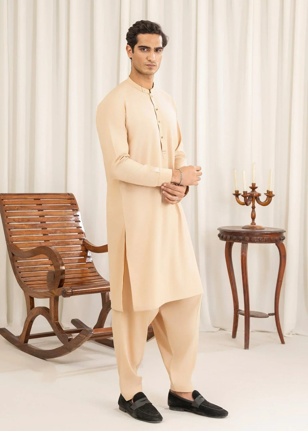 Buraq Mens Arbab Edit  Kurta Shalwar Wash N Wear Bone - Casual Collection