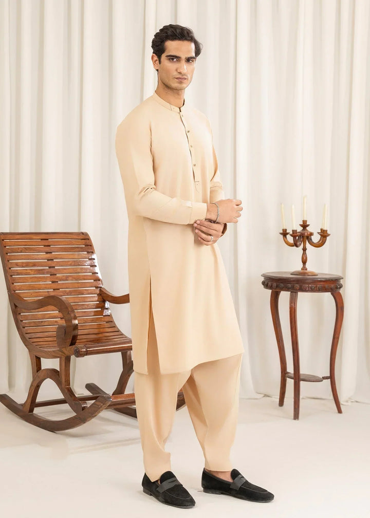 Buraq Mens Arbab Edit  Kurta Shalwar Wash N Wear Bone - Casual Collection