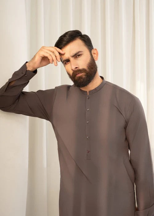 Buraq Mens Arbab Edit  Kurta Shalwar Wash N Wear Brown - Casual Collection