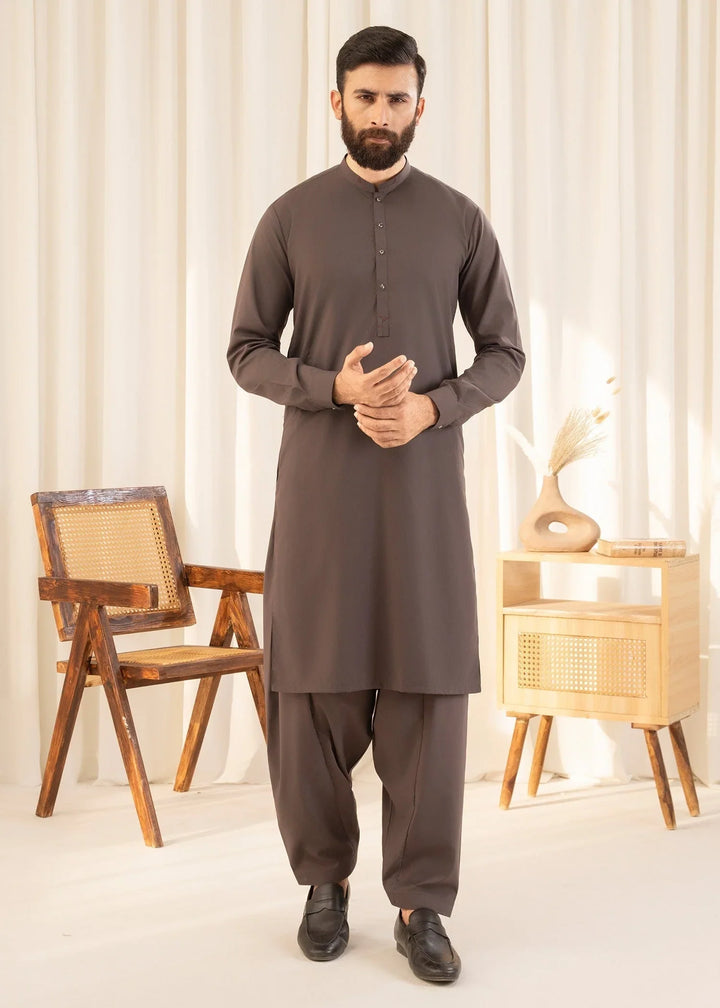 Buraq Mens Arbab Edit  Kurta Shalwar Wash N Wear Brown - Casual Collection