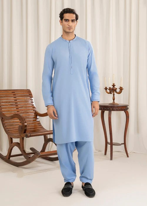 Buraq Mens Arbab Edit  Kurta Shalwar Wash N Wear Sky Blue - Casual Collection