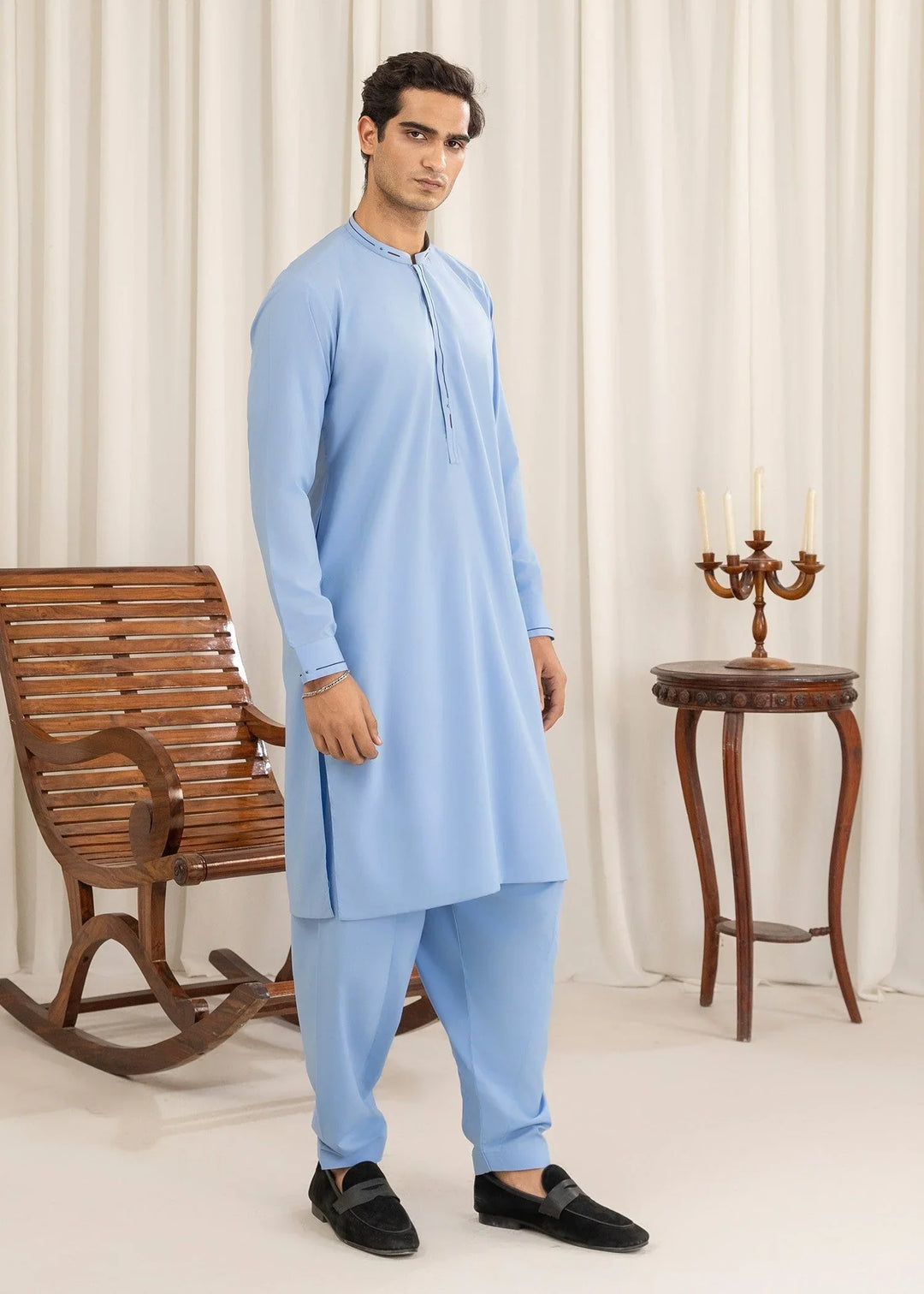 Buraq Mens Arbab Edit  Kurta Shalwar Wash N Wear Sky Blue - Casual Collection