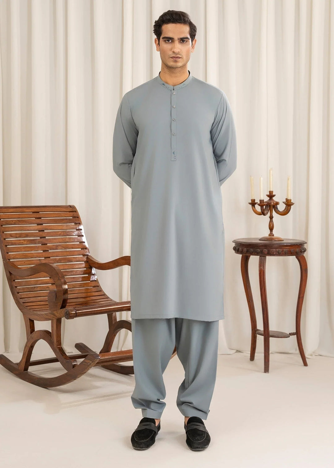 Buraq Mens Arbab Edit  Kurta Shalwar Wash N Wear Pale Blue - Casual Collection
