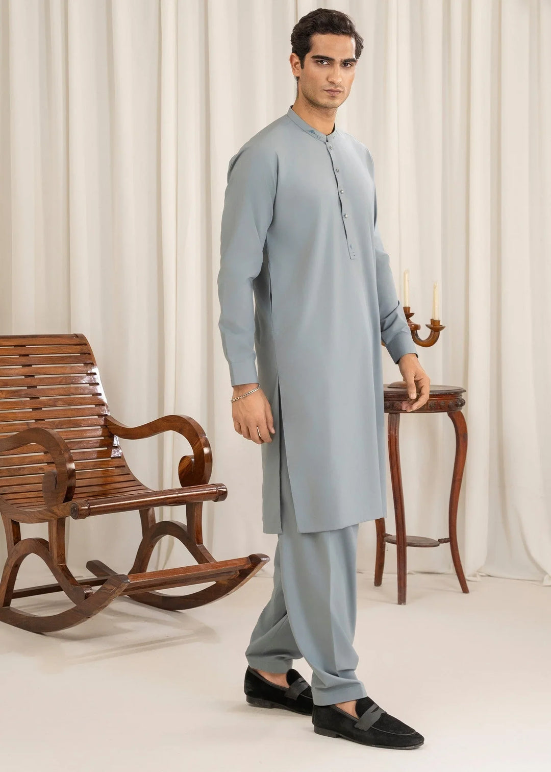 Buraq Mens Arbab Edit  Kurta Shalwar Wash N Wear Pale Blue - Casual Collection