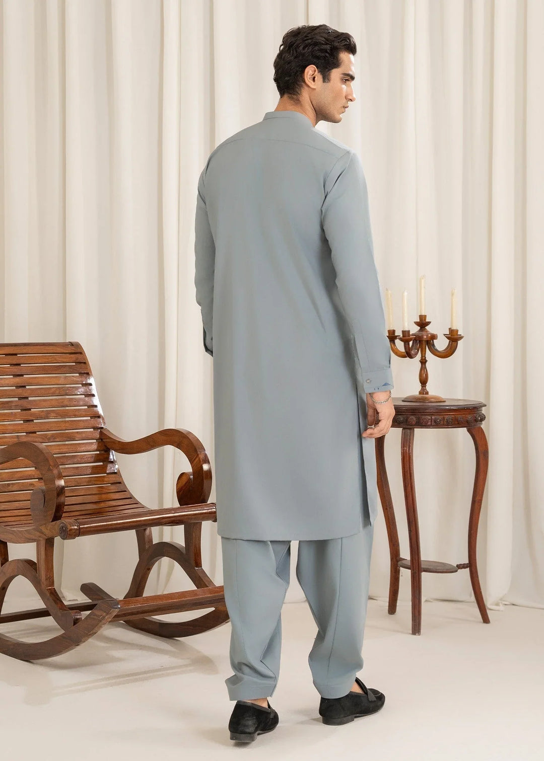 Buraq Mens Arbab Edit  Kurta Shalwar Wash N Wear Pale Blue - Casual Collection