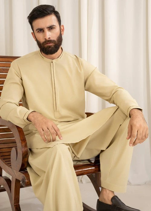 Buraq Mens Arbab Edit  Kurta Shalwar Wash N Wear Natural - Casual Collection