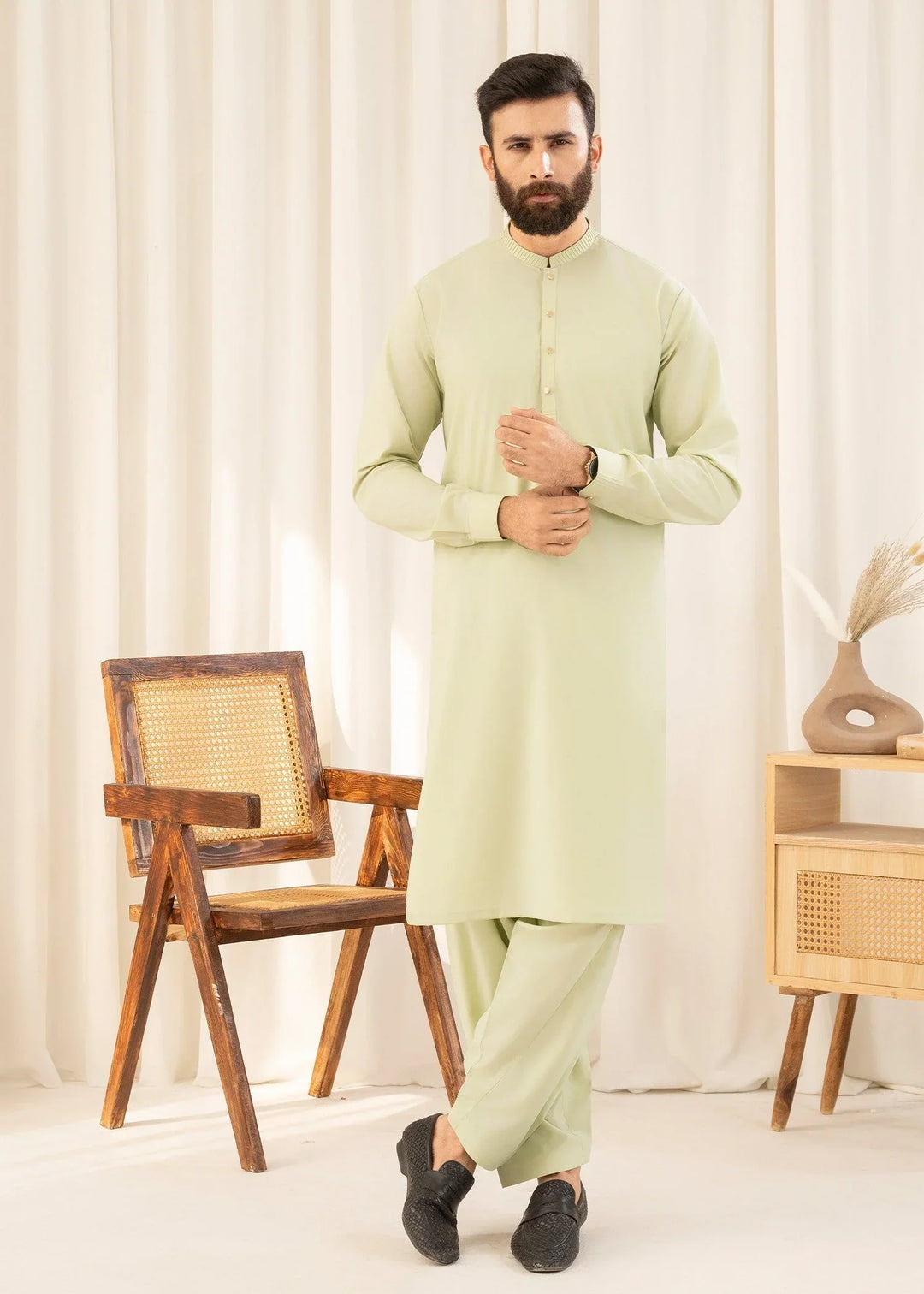 Buraq Mens Arbab Edit  Kurta Shalwar Wash N Wear Lime - Casual Collection