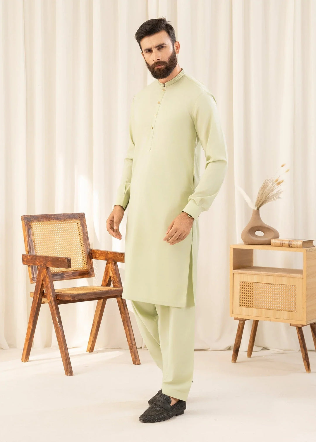 Buraq Mens Arbab Edit  Kurta Shalwar Wash N Wear Lime - Casual Collection