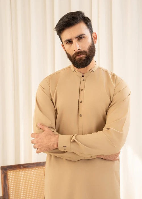 Buraq Mens Arbab Edit  Kurta Shalwar Wash N Wear Camel - Casual Collection