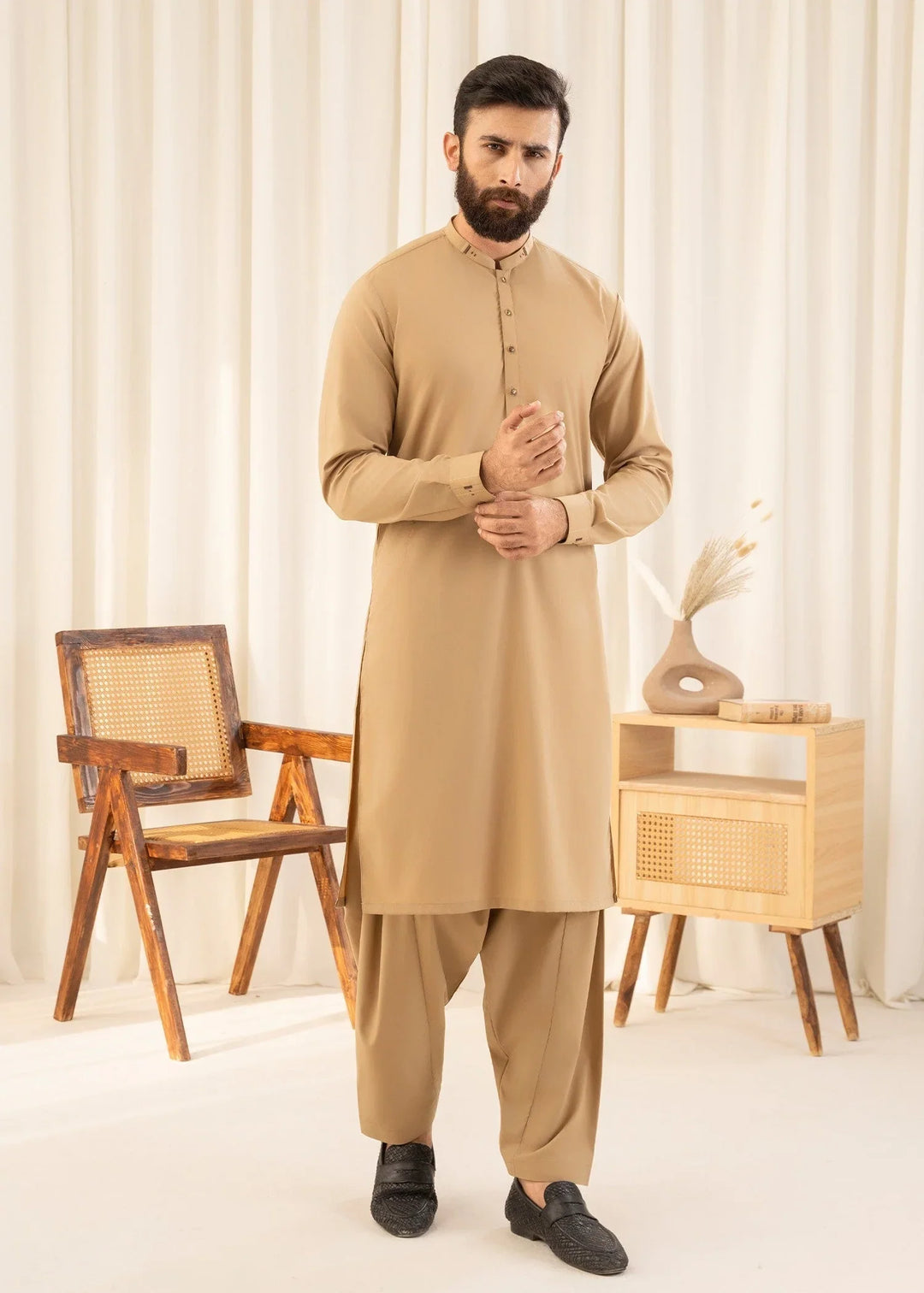 Buraq Mens Arbab Edit  Kurta Shalwar Wash N Wear Camel - Casual Collection