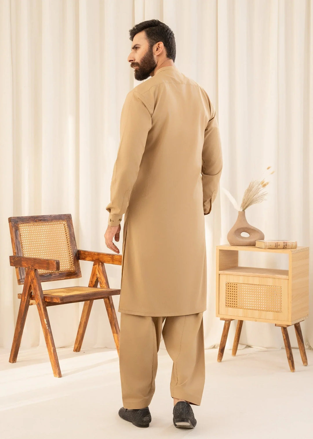 Buraq Mens Arbab Edit  Kurta Shalwar Wash N Wear Camel - Casual Collection