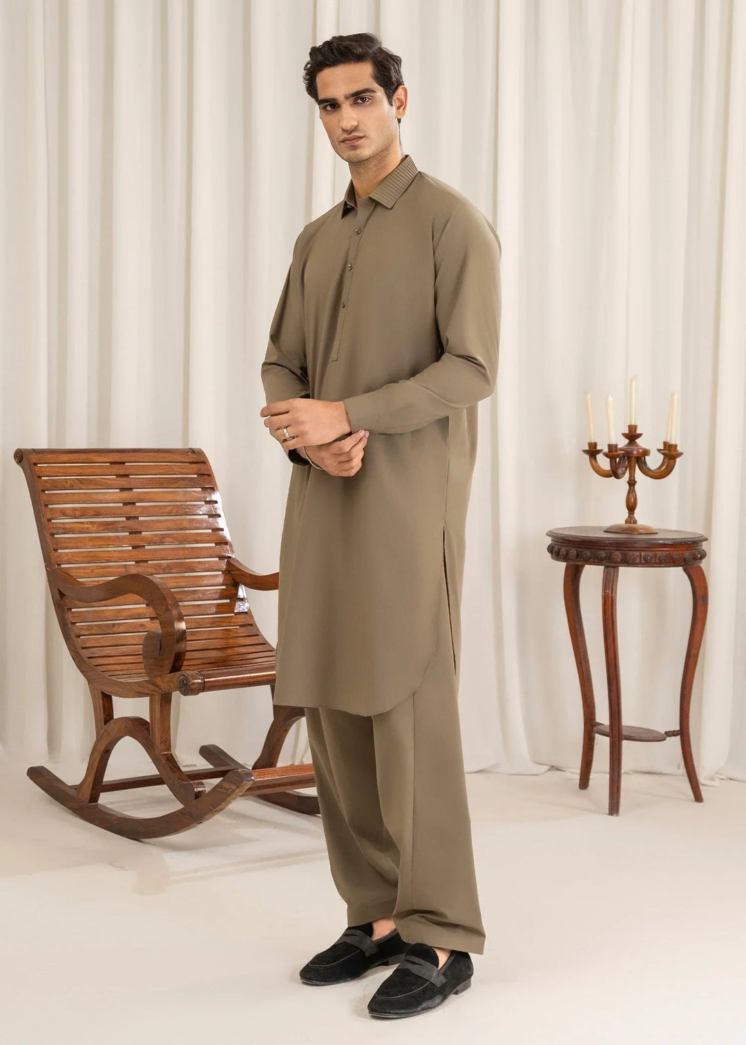 Buraq Mens Arbab Edit  Kurta Shalwar Wash N Wear Kiwi - Casual Collection
