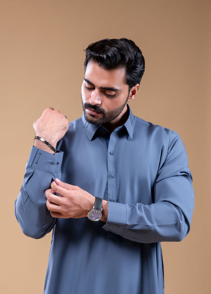 Buraq Mens Arbab Edit  Kurta Shalwar Wash N Wear Slate Blue - Casual Collection