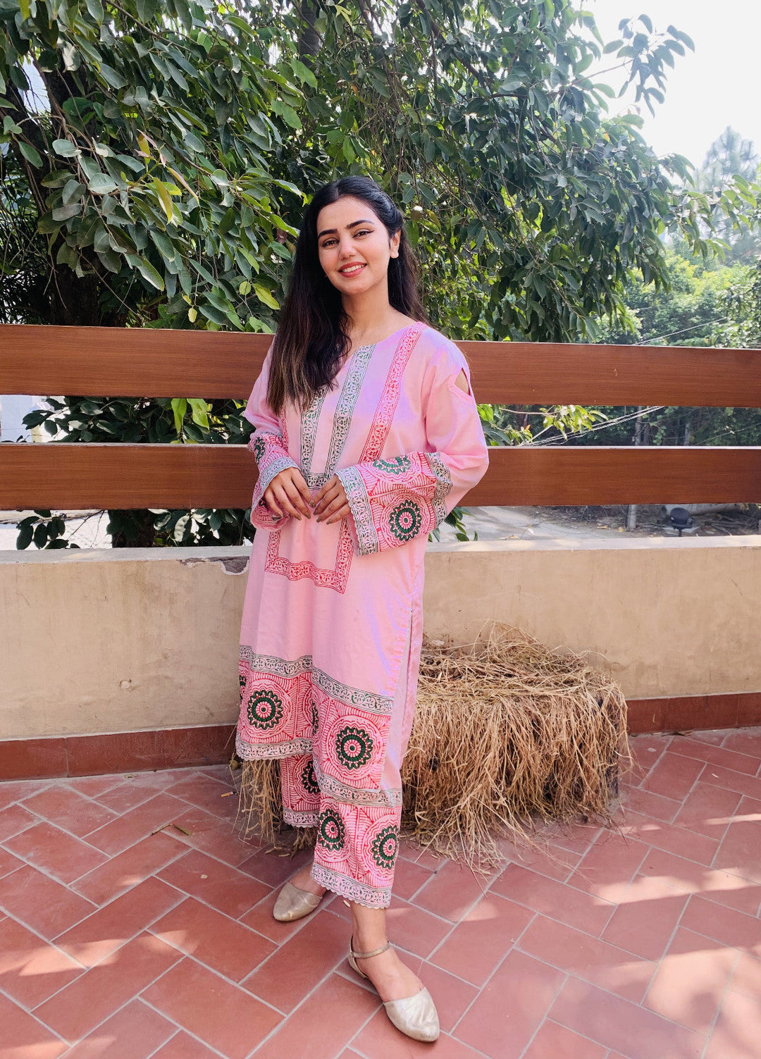 Pret Bee Women Cotton Embroidered Suits 2 Piece Light Pink - Winter Collection