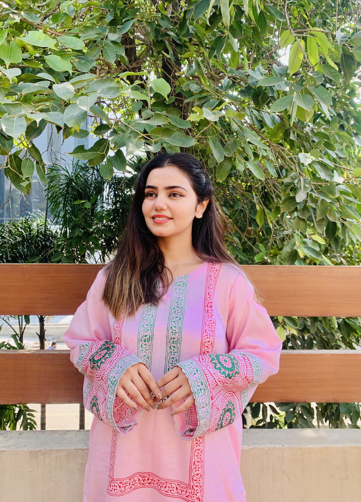 Pret Bee Women Cotton Embroidered Suits 2 Piece Light Pink - Winter Collection