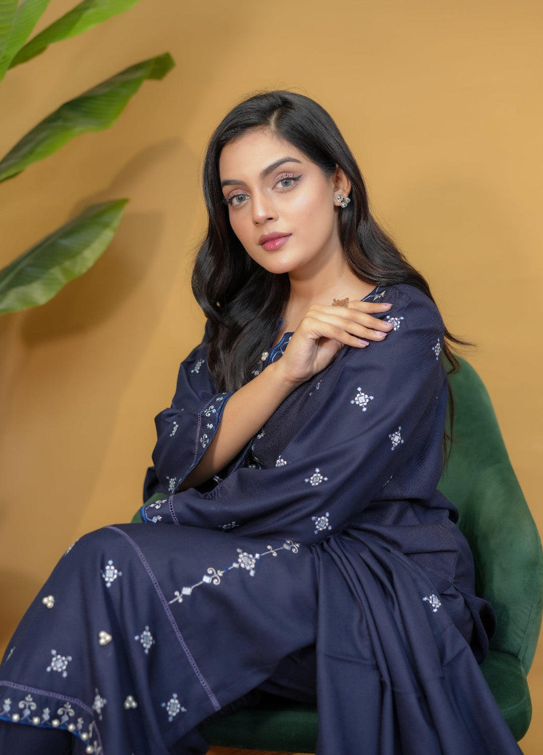 Pret Bee Women Dhanak Embroidered Suits 3 Piece Blue Dhanak - Winter Collection