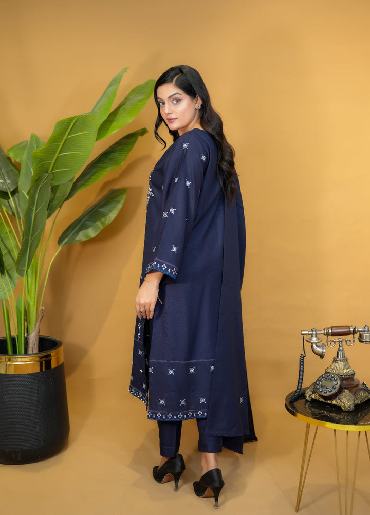Pret Bee Women Dhanak Embroidered Suits 3 Piece Blue Dhanak - Winter Collection