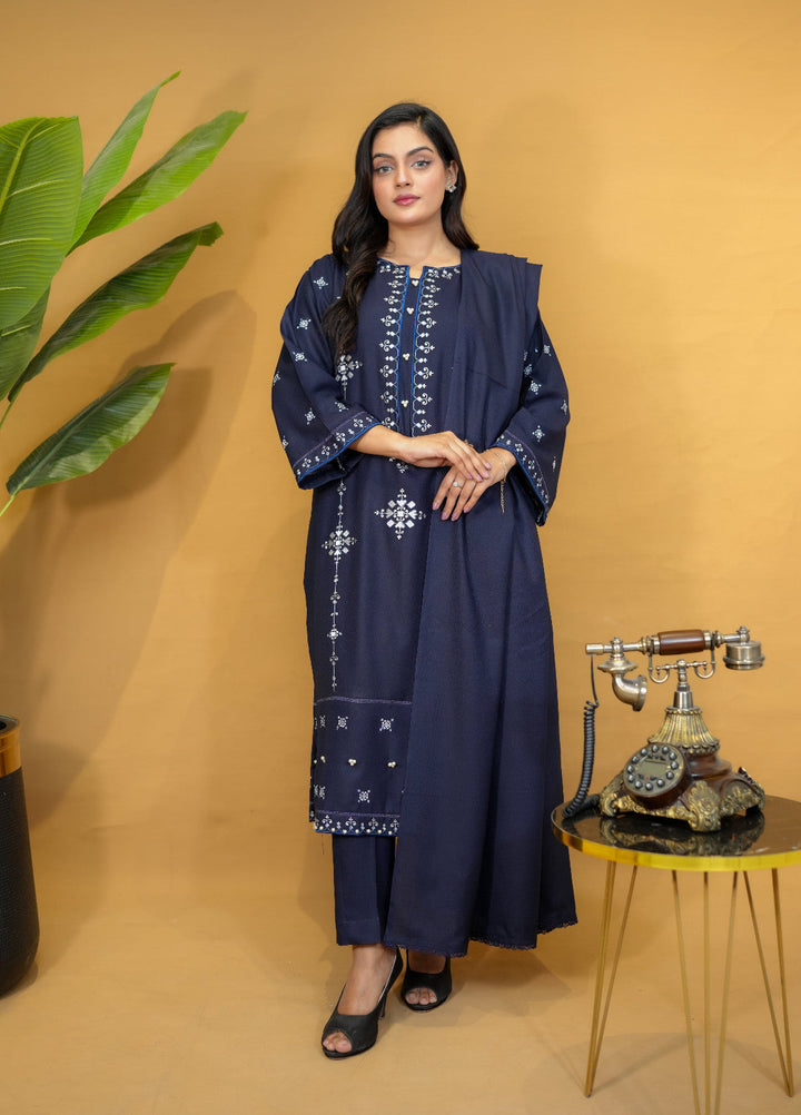 Pret Bee Women Dhanak Embroidered Suits 3 Piece Blue Dhanak - Winter Collection