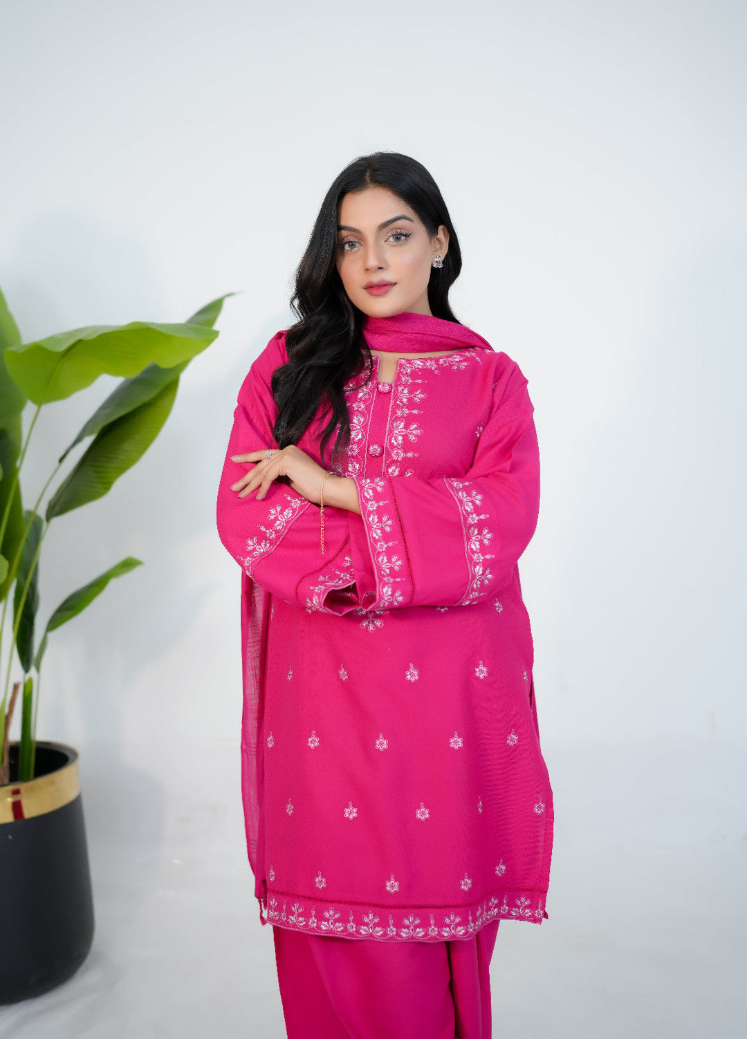 Pret Bee Women Dhanak Embroidered Suits 3 Piece Pink Dhanak - Winter Collection