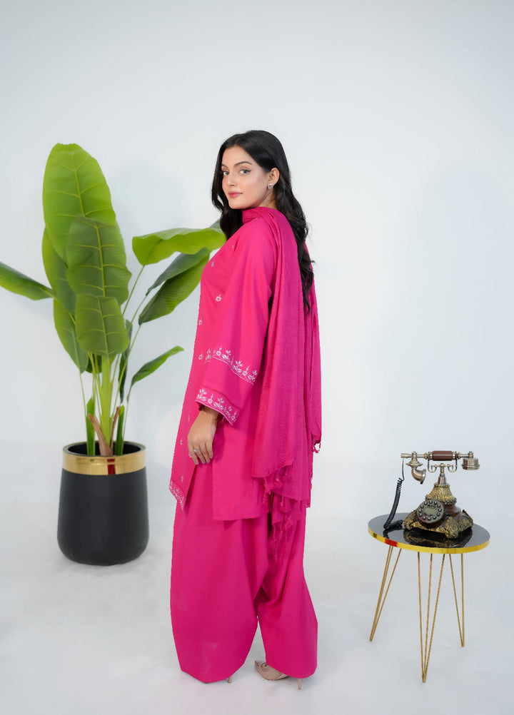 Pret Bee Women Dhanak Embroidered Suits 3 Piece Pink Dhanak - Winter Collection