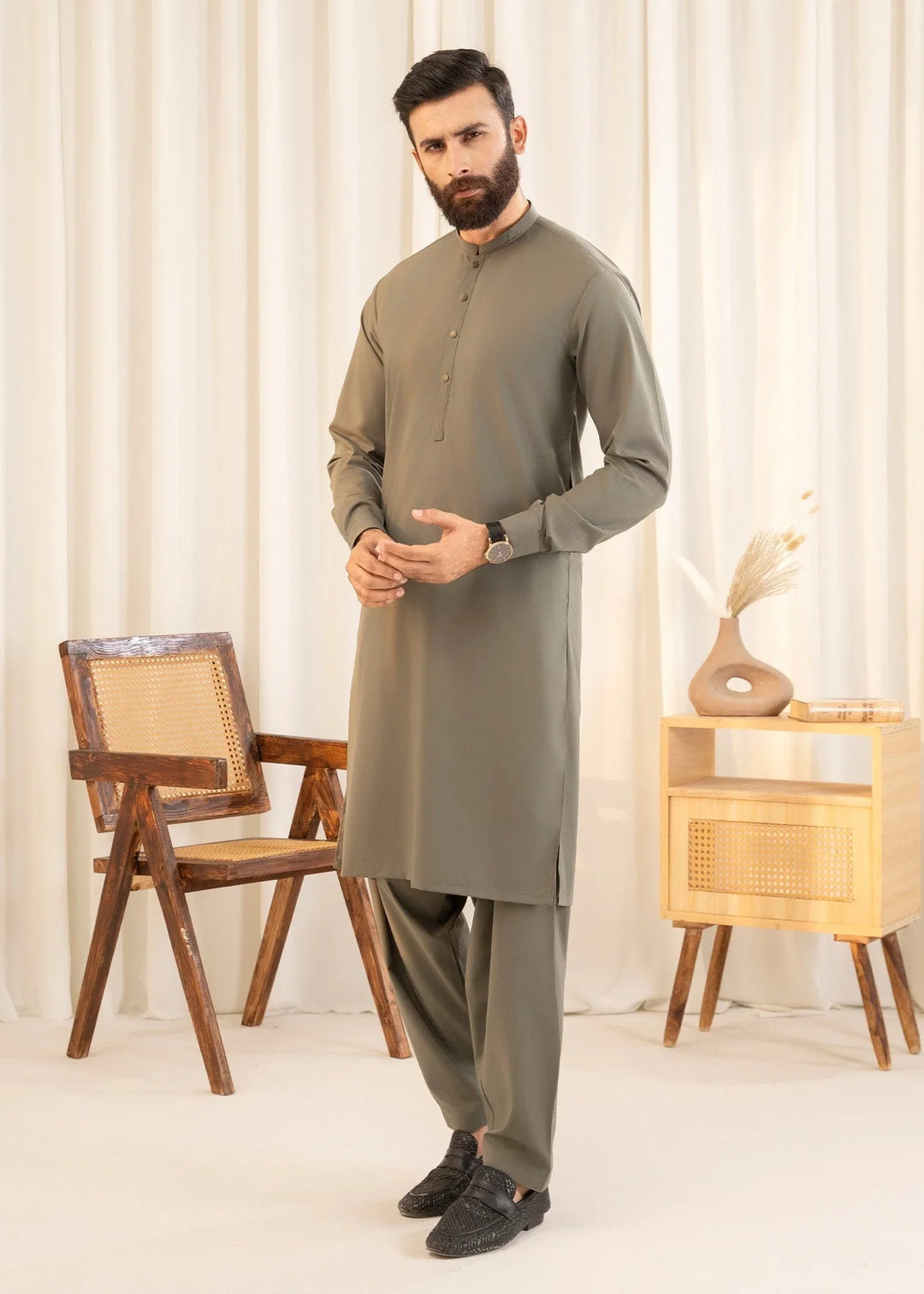Buraq Mens Arbab Edit  Kurta Shalwar Wash N Wear Cypress - Casual Collection