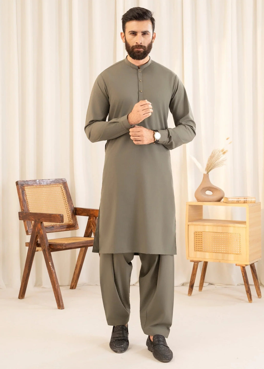 Buraq Mens Arbab Edit  Kurta Shalwar Wash N Wear Cypress - Casual Collection
