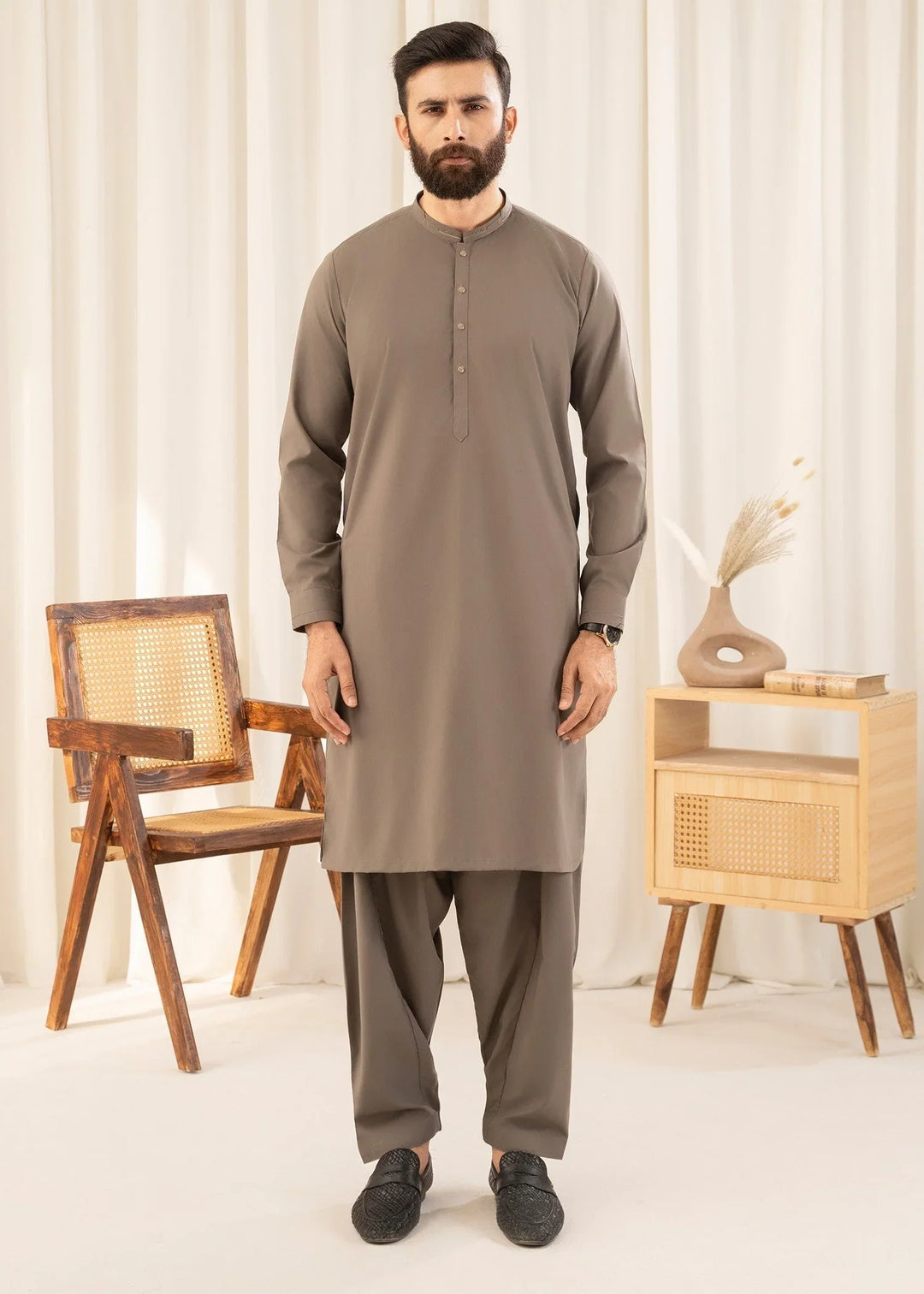 Buraq Mens Arbab Edit  Kurta Shalwar Wash N Wear Mushroom - Casual Collection