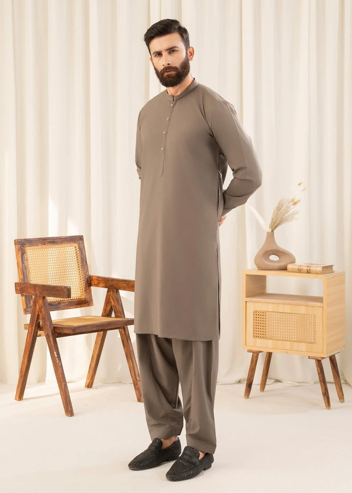 Buraq Mens Arbab Edit  Kurta Shalwar Wash N Wear Mushroom - Casual Collection