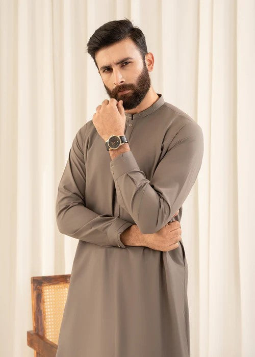 Buraq Mens Arbab Edit  Kurta Shalwar Wash N Wear Mushroom - Casual Collection
