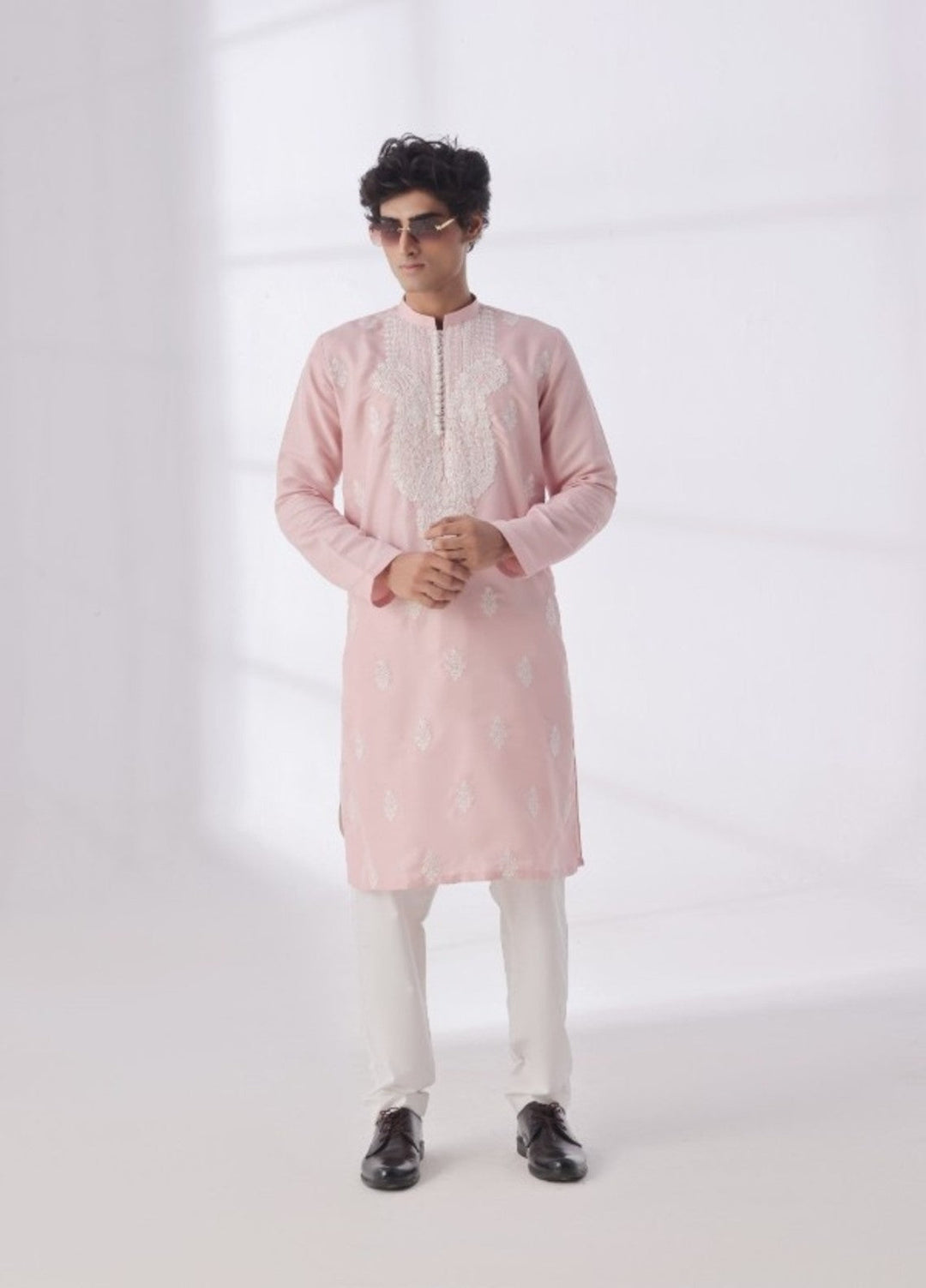 Bazm E Riwayat by Bin Musab Men Kurta Pajama 2 Piece Raw Silk Cheery Bloom - Festive Collection