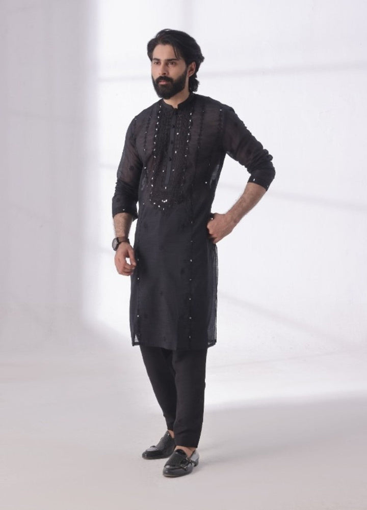 Bazm E Riwayat by Bin Musab Men Kurta Pajama 2 Piece Paper Cotton Mirror Edge - Festive Collection