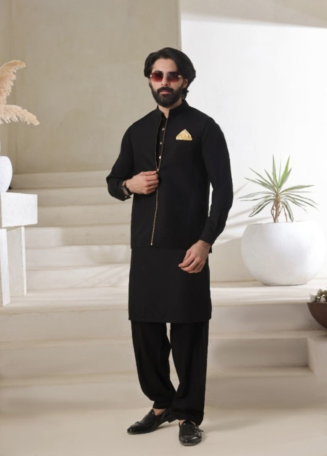 Bazm E Riwayat by Bin Musab Men Kurta Pajama 2 Piece Blended Zipper Storm - Festive Collection